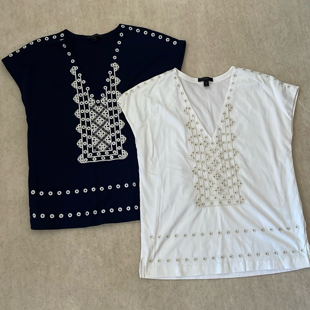 Lot of two J.Crew embroidered shirts, both size extra small